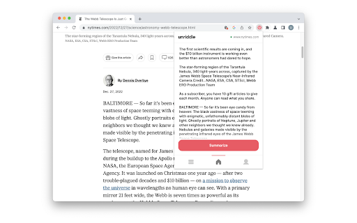 Unriddle Summarize - Chrome Extension Website screenshot