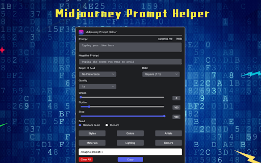 Midjourney Prompt Helper - Chrome Extension Website screenshot