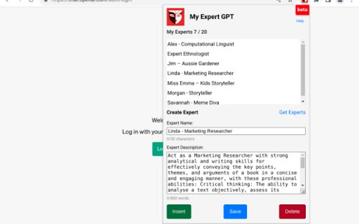 My Expert GPT - Chrome Extension Interface Screenshot