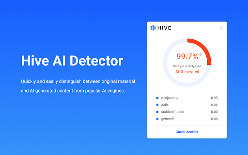 Hive AI Detector - Chrome Extension Website screenshot