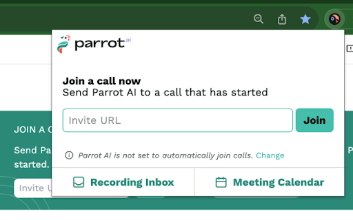 Parrot AI - Chrome Extension Website screenshot