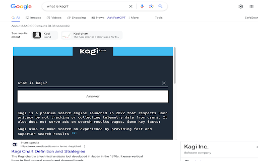 Kagi's FastGPT - Chrome Extension Website screenshot