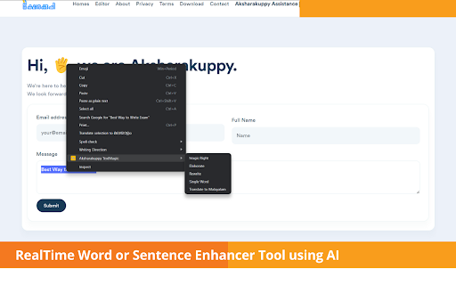 Aksharakuppy TextMagic - Chrome Extension Website screenshot