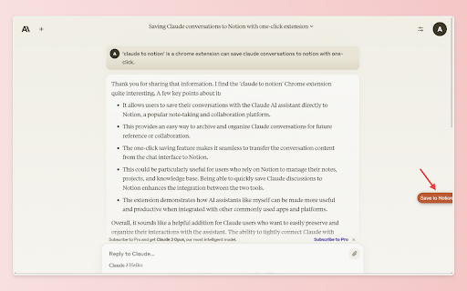 Claude to Notion Chrome Extension - Chrome Extension Website screenshot