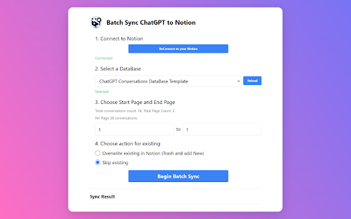 Save ChatGPT to Notion Database - Chrome Extension Website screenshot