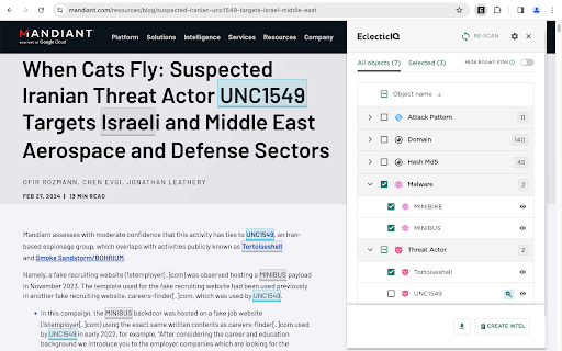 EclecticIQ Threat Scout - Chrome Extension Website screenshot