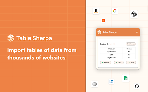 TableSherpa - Chrome Extension Website screenshot