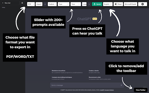 ChatGPT Toolbar Companion - Chrome Extension Website screenshot