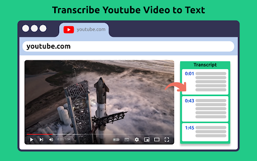 Transcribe YouTube Video - Chrome Extension Website screenshot