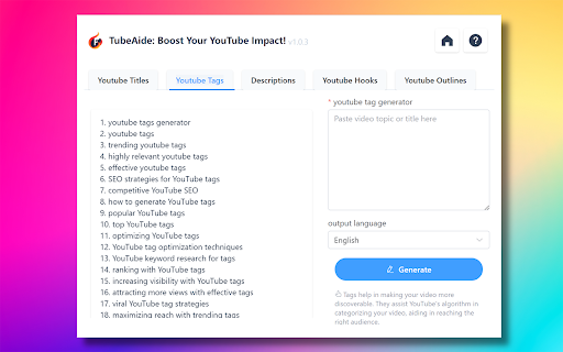 TubeAIde - Chrome Extension Website screenshot