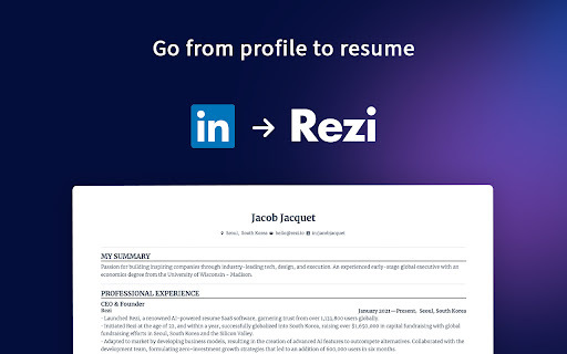 Linkedin to Resume - Chrome Extension Website screenshot