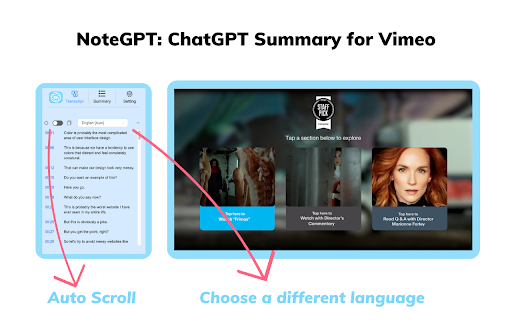 Vimeo Summary Generator - Chrome Extension Website screenshot