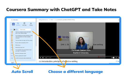 Coursera Summary with ChatGPT and Take Notes - Chrome Extension Website screenshot