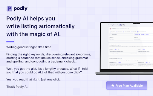 AI Listing Creator by Podly - Chrome Extension Website screenshot