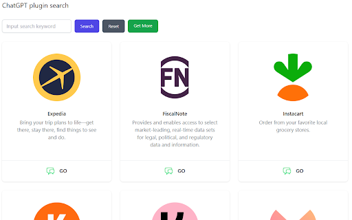ChatGPT Plugins Search - Chrome Extension Website screenshot