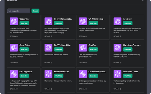 GPTs Store Search - Chrome Extension Website screenshot