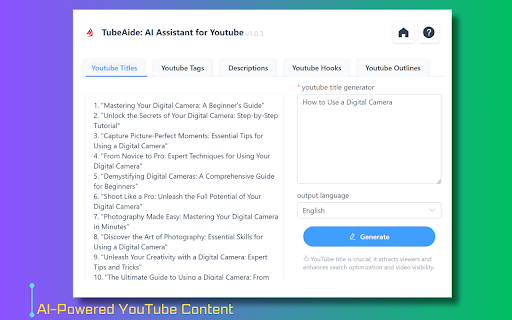 TubeAide - Chrome Extension Website screenshot