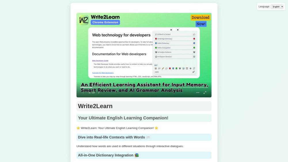 Write2Learn Website screenshot