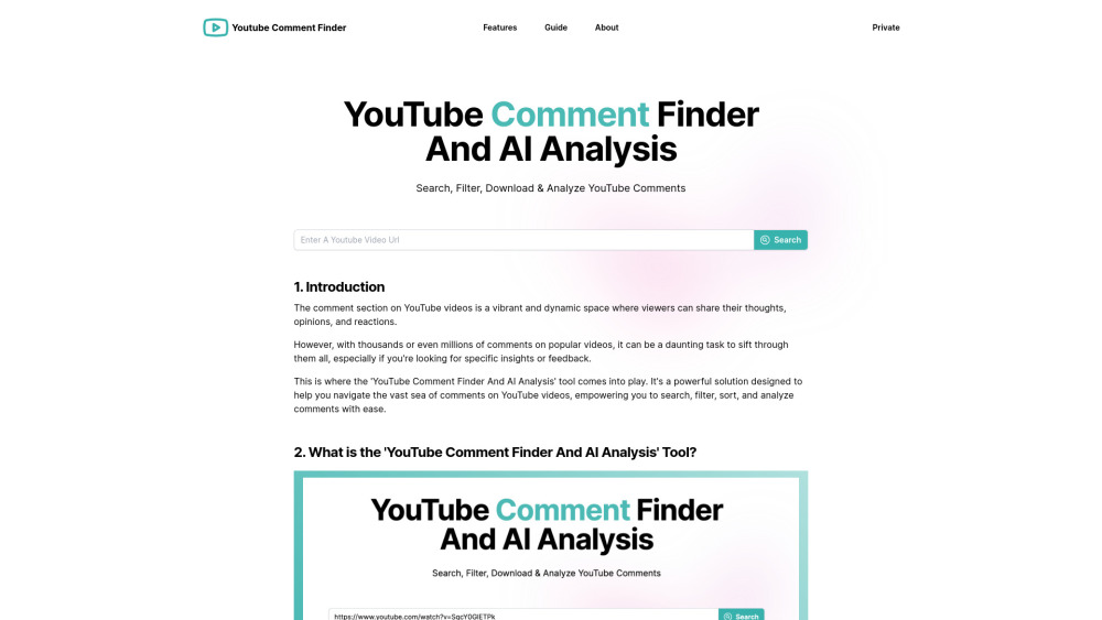 YouTube Comment Finder And AI Analysis Website screenshot