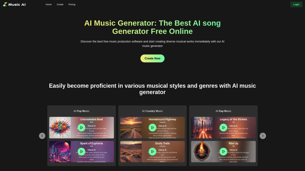 MusicAI Website screenshot