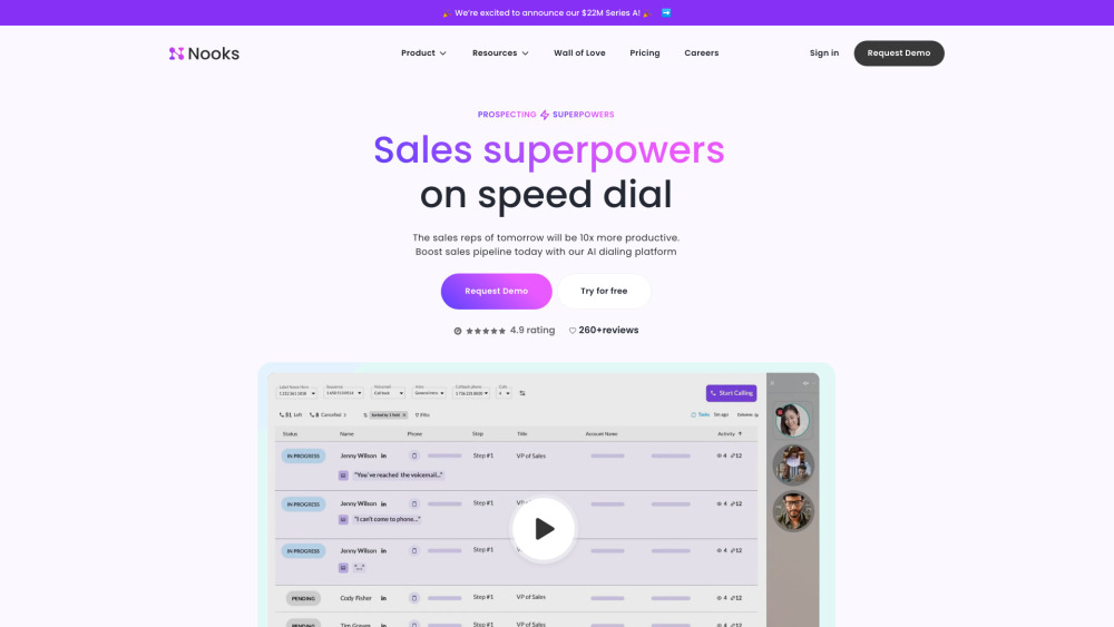 Nooks | AI Powered Parallel Dialer and Virtual Salesfloor Website screenshot