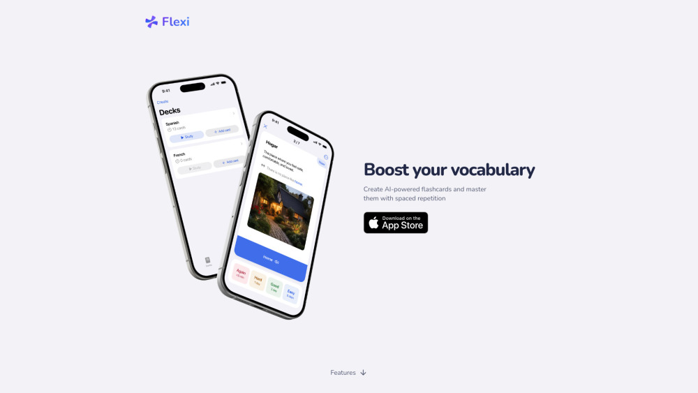 Flexi: AI Language Flashcards Website screenshot