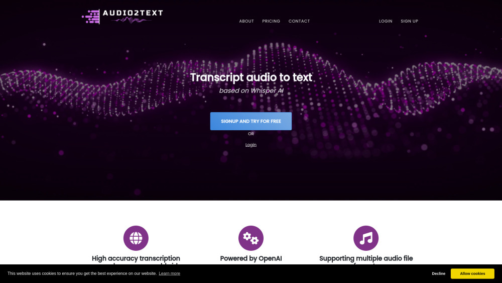 Audio2Text Website screenshot