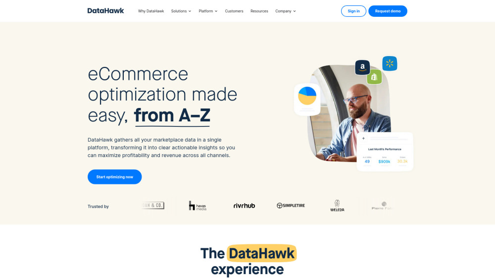 DataHawk eCommerce Analytics Website screenshot