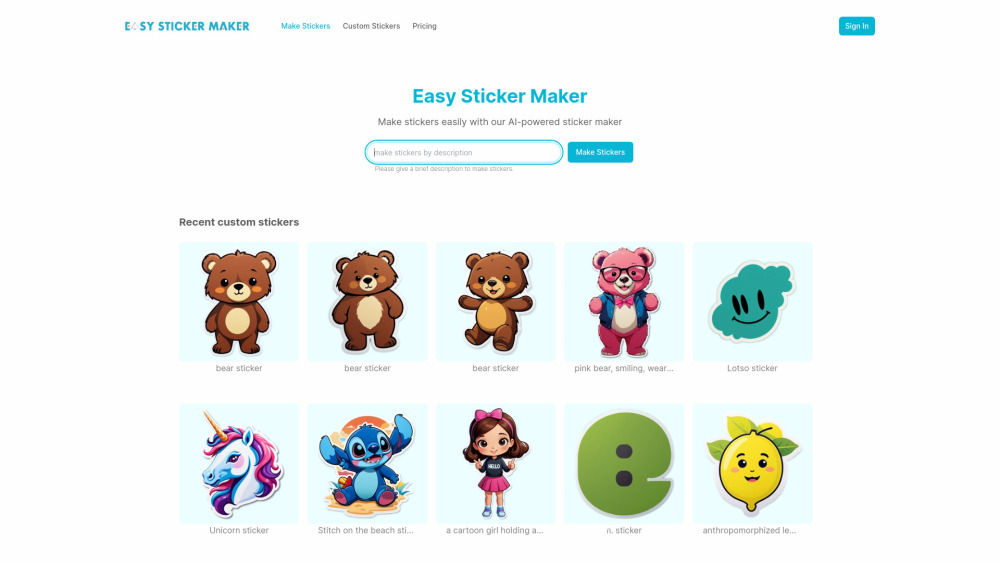 Easy Sticker Maker Website screenshot