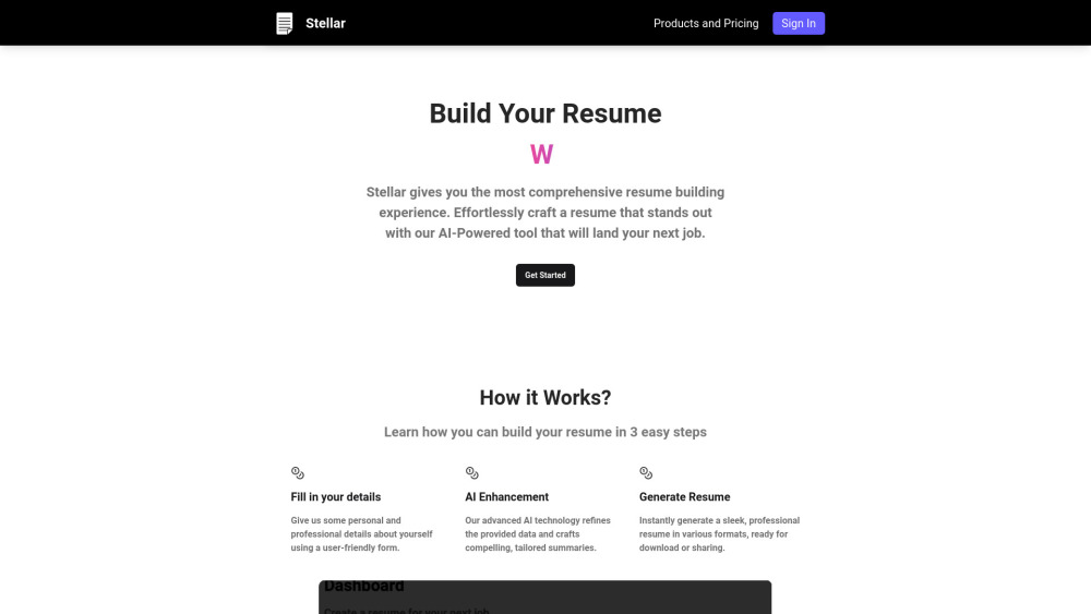 Stellar Job CV Website screenshot