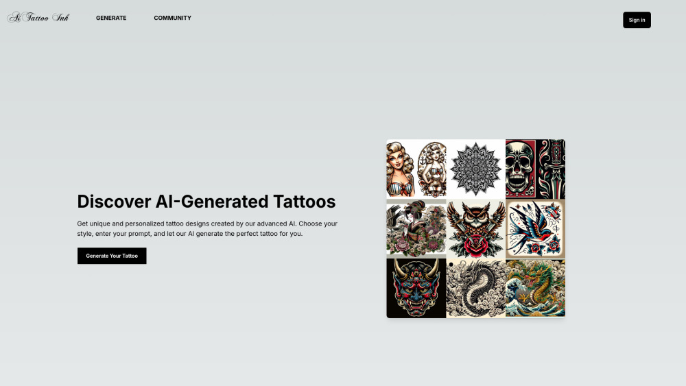 AiTattoo Ink Website screenshot