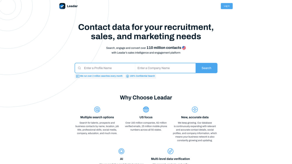 Leadar Website screenshot