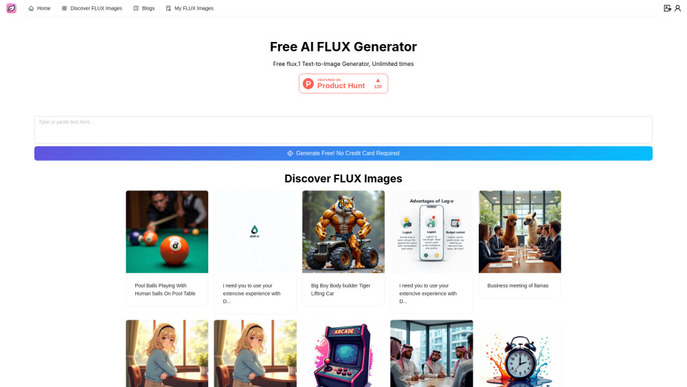 Free AI FLUX Generator Website screenshot