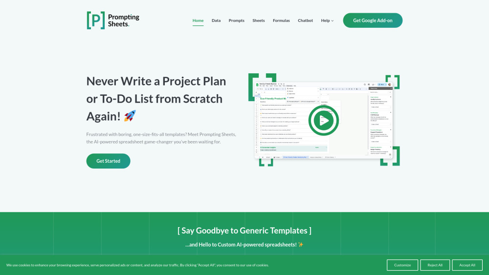 Prompting Sheets Website screenshot