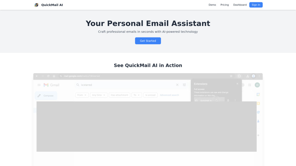 QuickMail AI Website screenshot