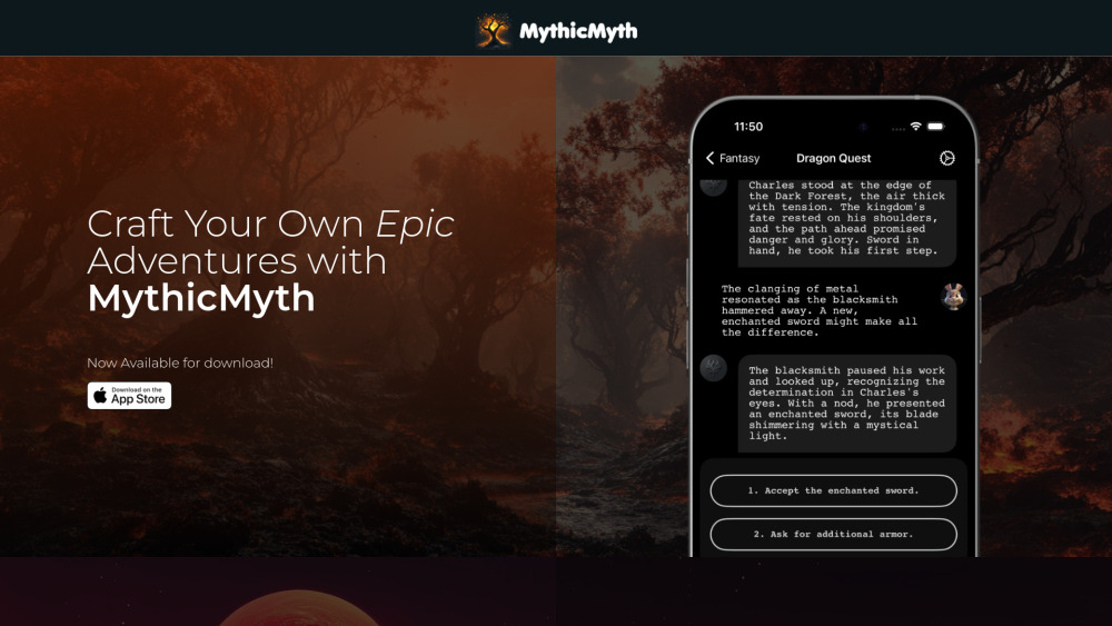 MythicMyth Website screenshot