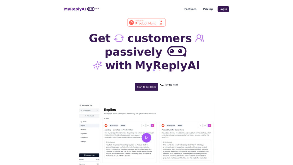 MyReplyAI Website screenshot