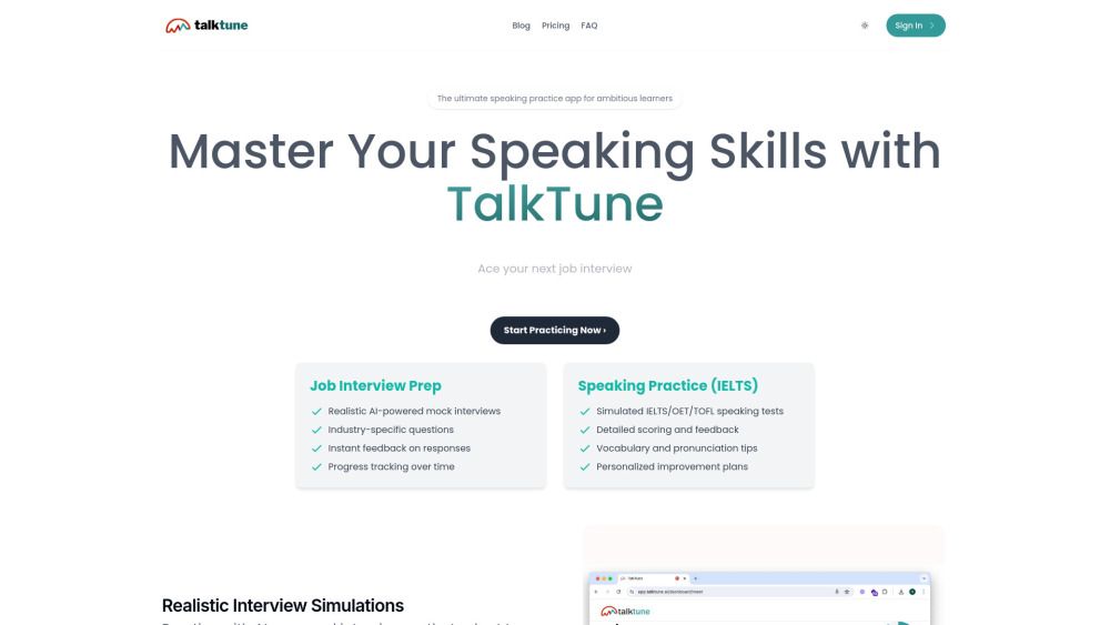 TalkTune Website screenshot