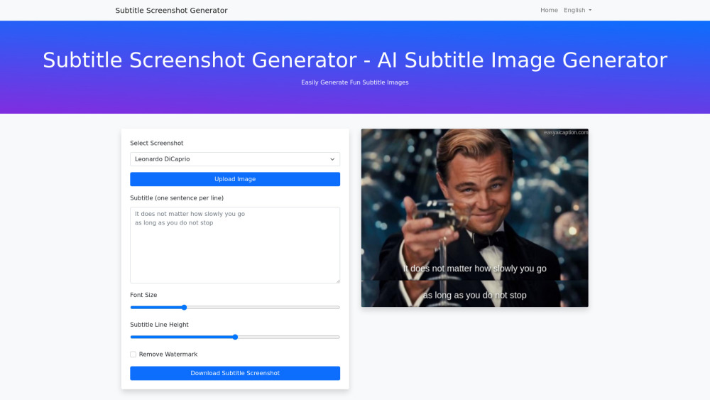 Subtitle Screenshot Generator Website screenshot