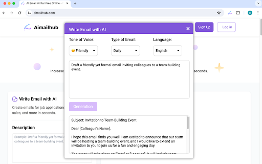 Aimailhub - Chrome Extension Website screenshot