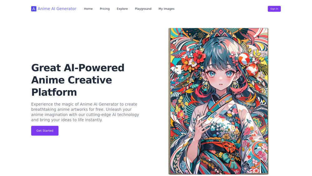 Anime AI Generator Website screenshot