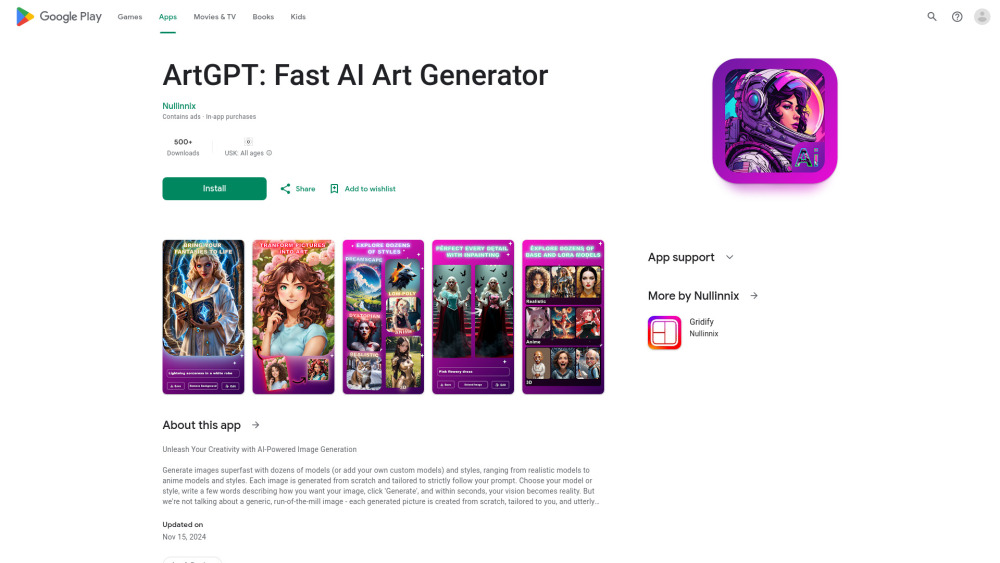 ArtGPT Website screenshot