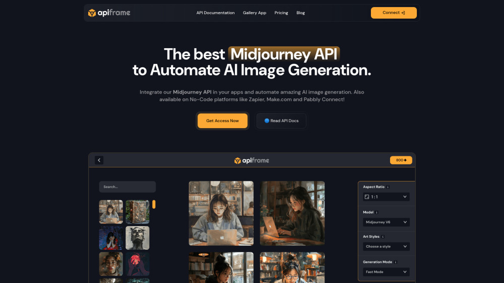 Midjourney API by APIFRAME Website screenshot