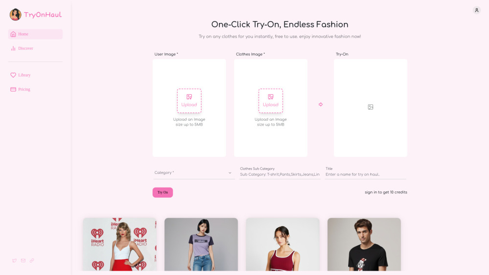 TryOnHaul Website screenshot