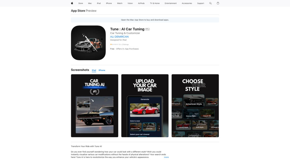 Tune: AI Car Tuning Website screenshot