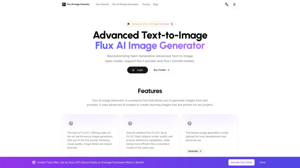 Flux AI Image Generator Website screenshot