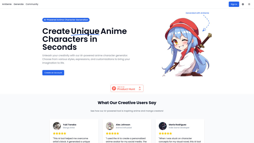 AniGenie Website screenshot