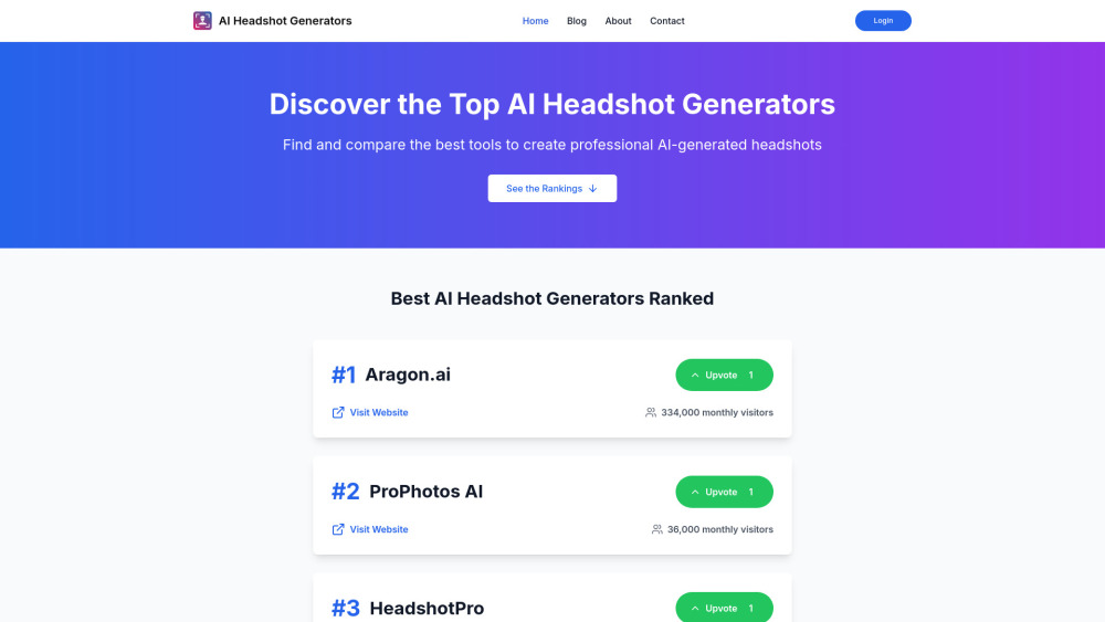 AI Headshot Generators Website screenshot