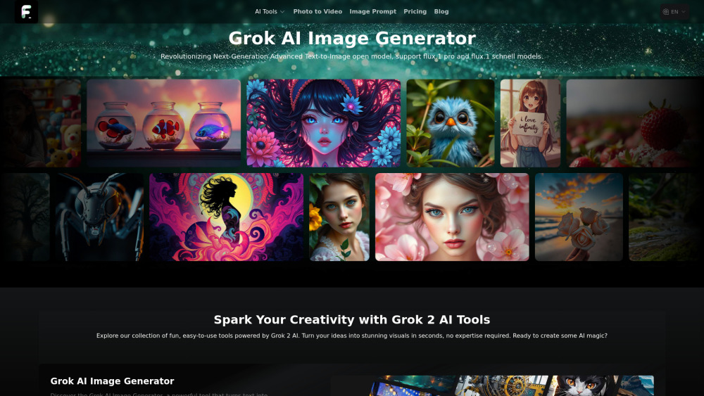 Grok AI Image Generator Website screenshot