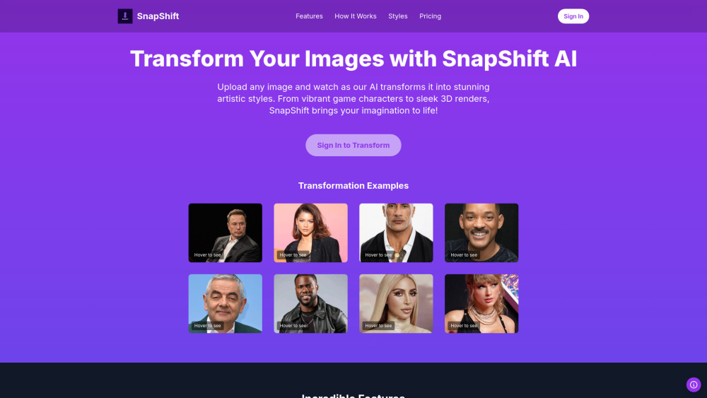 SnapShift Website screenshot